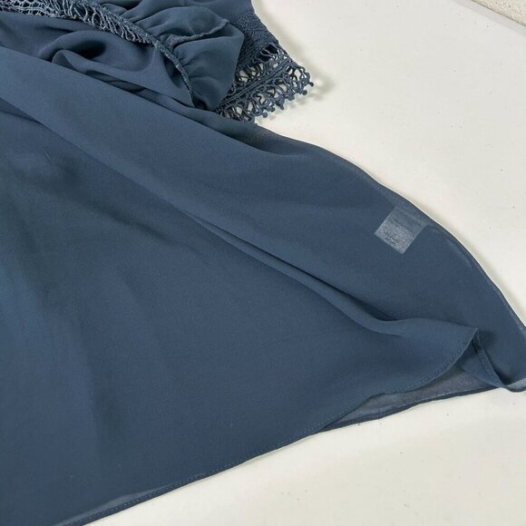 Tularosa Mini Dress Size M Navy Blue Lace Ruffle Trim Lined Elbow Sleeve Zip - Picture 12 of 14